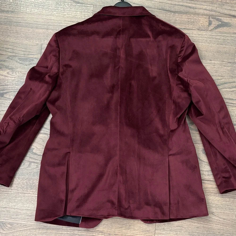 Burgundy Velvet Notch Lapel Sport Coat Blazer